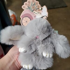 Gray Fluffy Bunny Keychain